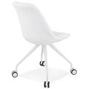 Petite chaise bureau design à roulettes dossier bas 'SIMPLE' tissu bouclé blanc pieds métal blanc