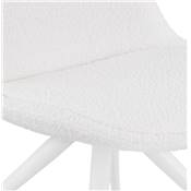 Petite chaise bureau design à roulettes dossier bas 'SIMPLE' tissu bouclé blanc pieds métal blanc