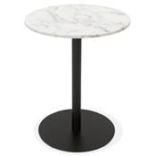 Petite table bistrot ronde 'MARBEL' pierre blanche effet marbre pied central métal noir - Ø 60 cm