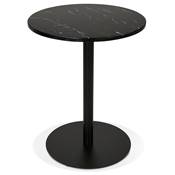 Petite table ronde de bistrot 'MARBEL' pierre noire effet marbre pied central métal noir - Ø 60 cm