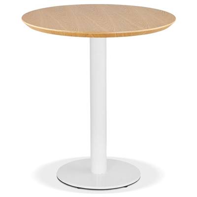 Petite table industriel ronde 'SMALL FERRO' plateau bois naturel pied central métal blanc – Ø 60 cm