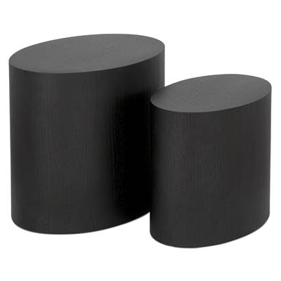 Set de 2 Tables d'appoint guéridons design ovales 'DUO' en bois noir