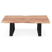 Table basse style industriel 'LITTLE BARNE' bois massif pieds tréteaux en métal noir - 115 x 65 cm
