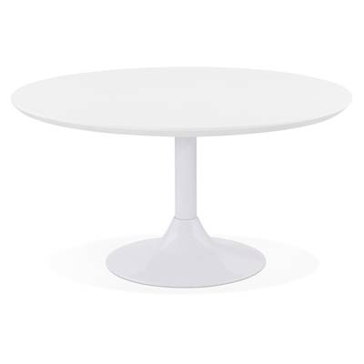 Table basse ronde lounge 'DILA' blanche et pied tulipe central en métal blanc - Ø 90 cm