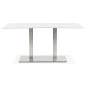 Table / bureau design 'TVILLIN MEDIUM' blanche en bois pied central en acier brossé - 160 x 80 cm