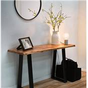 Table console style industriel 'HIGH BARNE' bois massif pieds tréteaux en métal noir - 130 x 45 cm