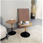 Table d'appoint guéridon ronde 'DUBELZON' tablette bois naturel pied central métal noir - Ø 40 cm
