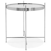 Table d'appoint guéridon pliable 'SMALL ELEMENTO' plateau miroir 4 pieds en métal chromé - Ø 40 cm