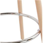 Table de bar haute design ronde 'ASTER' en bois blanc avec 4 pieds en bois naturel et métal chromé