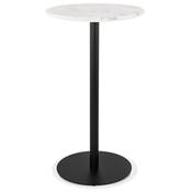Table bar Mange-debout design 'RULLA' en pierre effet marbre blanc pied central métal noir - Ø 60 cm
