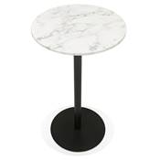 Table bar Mange-debout design 'RULLA' en pierre effet marbre blanc pied central métal noir - Ø 60 cm