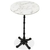 Table bar haute ronde rustique 'CORTE' en pierre effet marbre blanc pied central noir – Ø 60 cm