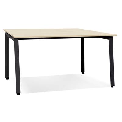 Table de réunion / bureau bench design 'BIG INCONTRO' bois naturel pieds métal noir - 140 x 140 cm