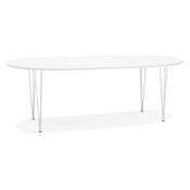 Grande table à diner / réunion ronde extensible 'STORS' plateau bois blanc mat 4 pieds métal blanc