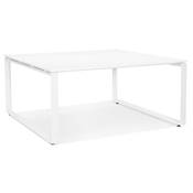 Table de réunion / bureau bench design 'MEET' blanc en bois pieds en métal blanc - 160 x 160 cm