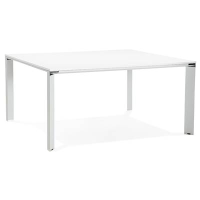Table de réunion / bureau bench 'BIG AFER XL' bois blanc pieds métal blanc et chromé - 160 x 160 cm