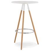 Table de bar haute scandinave ronde 'Syö' bois blanc 3 pieds en bois naturel et métal chromé