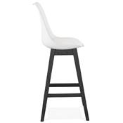 Tabouret de bar design 'CHAIRMAN BLACK EDITION' blanc avec 4 pieds en bois noir dossier haut