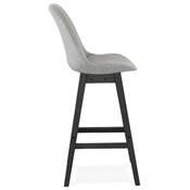 Tabouret de bar design 'CHAIRMAN BLACK EDITION' en tissu gris clair 4 pieds bois noir dossier haut