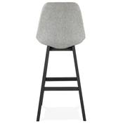 Tabouret de bar design 'CHAIRMAN BLACK EDITION' en tissu gris clair 4 pieds bois noir dossier haut