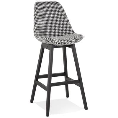 Tabouret de bar design 'CHAIRMAN BLACK EDITION' tissu pied de poule 4 pieds bois noir dossier haut