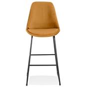 Tabouret de bar design 'GUSTO' velours moutarde pieds tréteaux repose pieds métal noir dossier haut