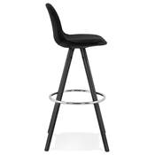 Tabouret de bar 'BLACK CIRCLE' velours noir 4 pieds bois noir repose pieds métal chromé dossier haut