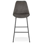 Tabouret de bar 'GUSTO' en microfibre grise pieds tréteaux et repose pieds métal noir dossier haut