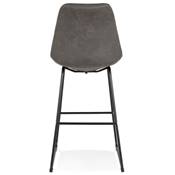 Tabouret de bar 'GUSTO' en microfibre grise pieds tréteaux et repose pieds métal noir dossier haut