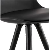 Tabouret de bar 'BLACK CIRCLE' noir 4 pieds en bois noir repose pieds en métal chromé dossier haut