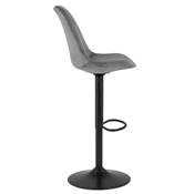 Tabouret de bar réglable 'BAROK' pivotant velours gris pied et repose pieds métal noir dossier haut