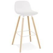 Tabouret de bar scandinave 'NORSKI' blanc 4 pieds bois naturel repose pieds métal blanc dossier haut