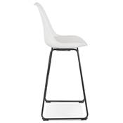 Tabouret de bar design 'GUSTO' blanc avec pieds tréteaux et repose pieds en métal noir dossier haut