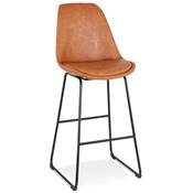 Tabouret de bar 'GUSTO' marron avec pieds tréteaux et repose pieds en métal noir dossier haut
