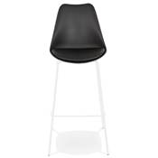 Tabouret de bar 'KESKI' noir 4 pieds et repose pieds en métal blanc dossier haut