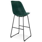 Tabouret de bar 'GUSTO' en velours vert pieds tréteaux et repose pieds en métal noir dossier haut