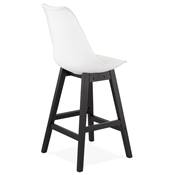 Tabouret de snack mi-hauteur 'CHAIRMAN MINI BLACK EDITION' blanc 4 pieds en bois noir dossier haut