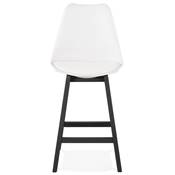 Tabouret de snack mi-hauteur 'CHAIRMAN MINI BLACK EDITION' blanc 4 pieds en bois noir dossier haut