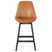 Tabouret de snack mi-hauteur 'CHAIRMAN MINI BLACK EDITION' marron 4 pieds en bois noir dossier haut