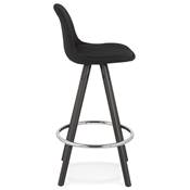 Tabouret de snack mi-hauteur 'BLACK CIRCLE MINI' en tissu 4 pieds bois noir et chromé dossier haut