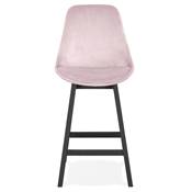 Tabouret de snack mi-hauteur design 'CHAIRMAN MINI' en velours rose 4 pieds bois noir dossier haut