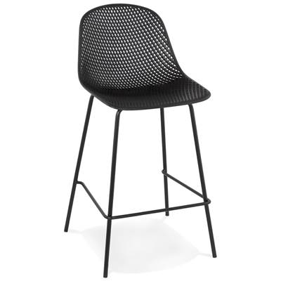 Tabouret de snack mi-hauteur intérieur/extérieur 'RAINY' perforé 4 pieds métal noir dossier haut