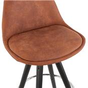 Tabouret snack mi-hauteur 'BLACK CIRCLE MINI' tissu marron 4 pieds bois noir et chromé dossier haut