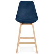 Tabouret de snack mi-hauteur scandinave 'CHAIRMAN MINI' en velours bleu 4 pieds bois dossier haut