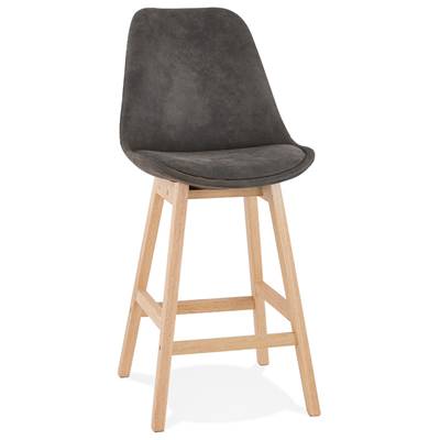 Tabouret de snack mi-hauteur scandinave 'CHAIRMAN MINI' microfibre grise 4 pieds bois dossier haut