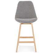Tabouret snack mi-hauteur scandinave 'CHAIRMAN MINI' tissu pied de poule 4 pieds bois dossier haut