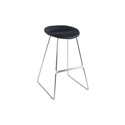 Tabouret de bar design 'Comète' noir avec pieds tréteaux en métal chromé