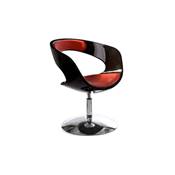 Fauteuil design 'Neptune' pivotant rouge et noir pied central en métal chromé