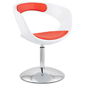 Fauteuil design 'Neptune' pivotant rouge et blanc pied central en métal chromé