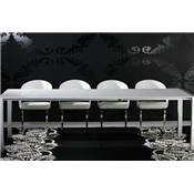 Table à diner / réunion extensible 'Luxury' blanche laquée 4 pieds métal brossé - 170(260) x 90 cm